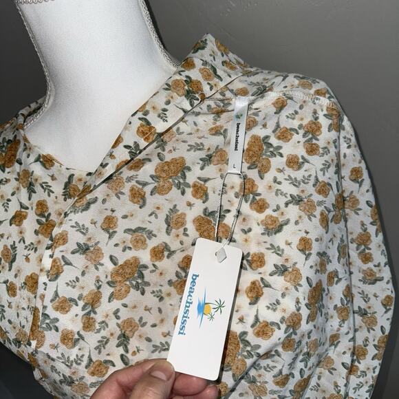 NWT Beachsissi Floral Dress Midi Dress Sz L White Yellow Cottage Core Trad Wife - Picture 6 of 9